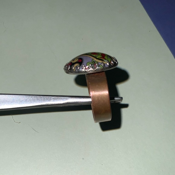 Vtg Antique Copper Multicolor Paisley Cabochon Ring in Beveled Setting Sz 7 - Picture 9 of 16